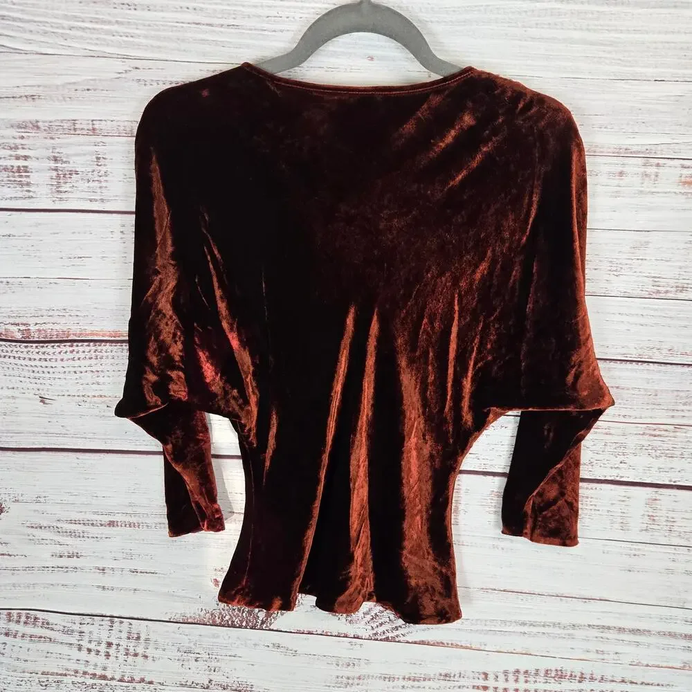 A.L.C. Miller Crushed Velvet Top 0 Cognac Brown Dolman Sleeve Soft Drapey Earthy